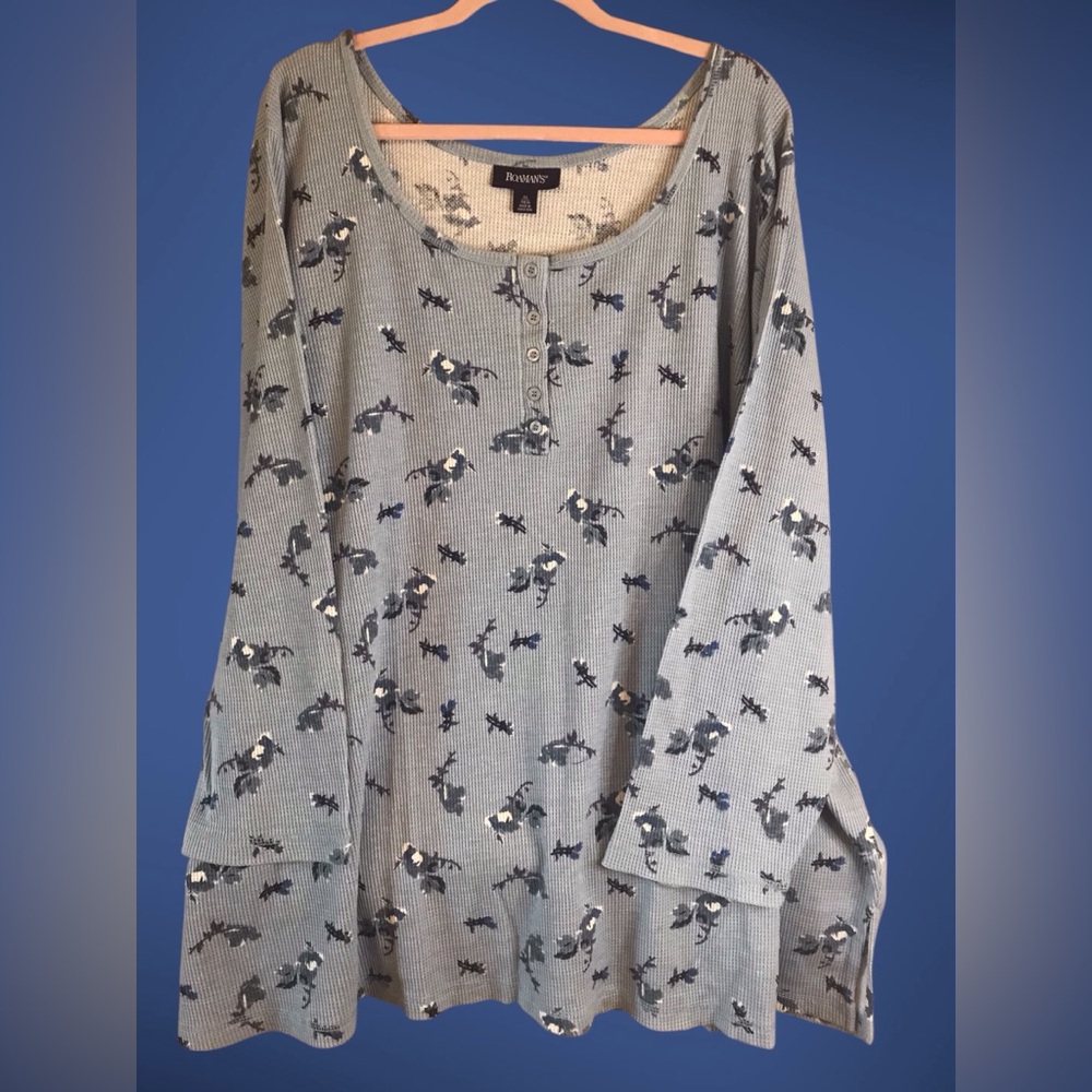 NWOT Women's‎ Roaman's Thermal Henley Blouse Floral Long Sleeves Size 4X 34/36